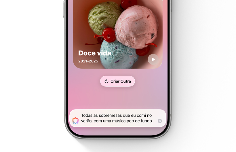 Capa de uma nova memória personalizada gerada com base na descri??o inserida no campo de texto do app Fotos.
