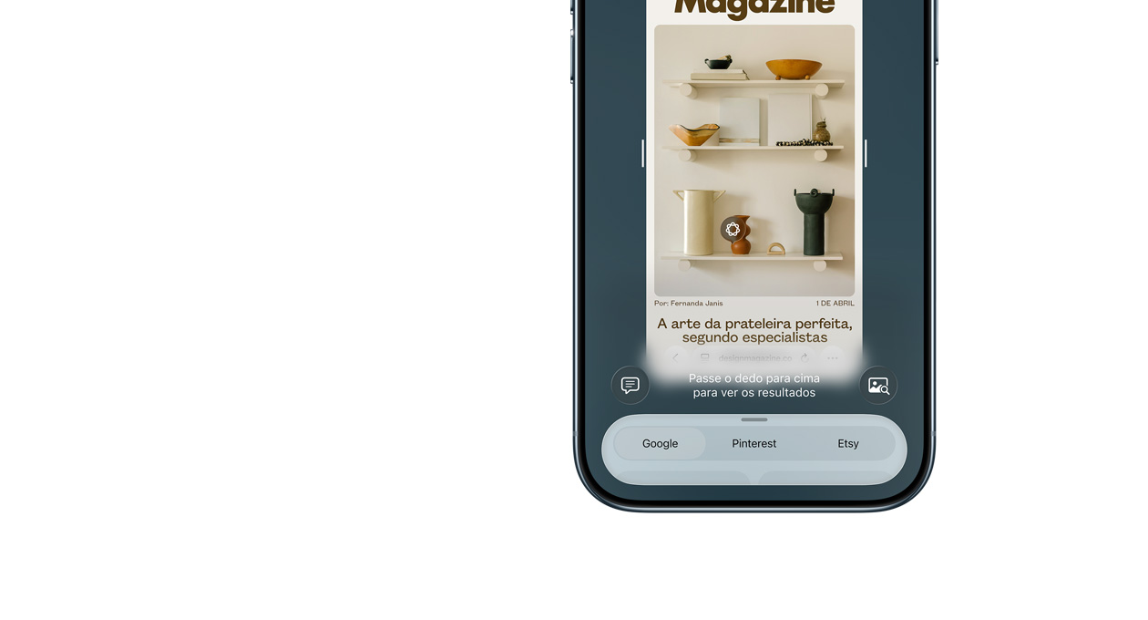 Parte da frente do iPhone Air mostrando o recurso inteligência visual em uso e os bot?es laterais