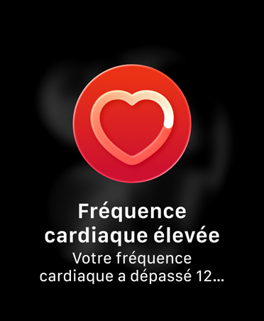 Notification de fréquence cardiaque élevée, ic?ne du contour blanc d’un c?ur dans un cercle rouge