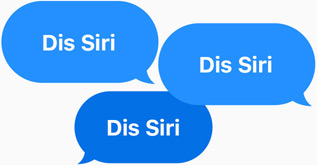 Trois bulles de texte contiennent chacune les mots ? Dis Siri ?.”