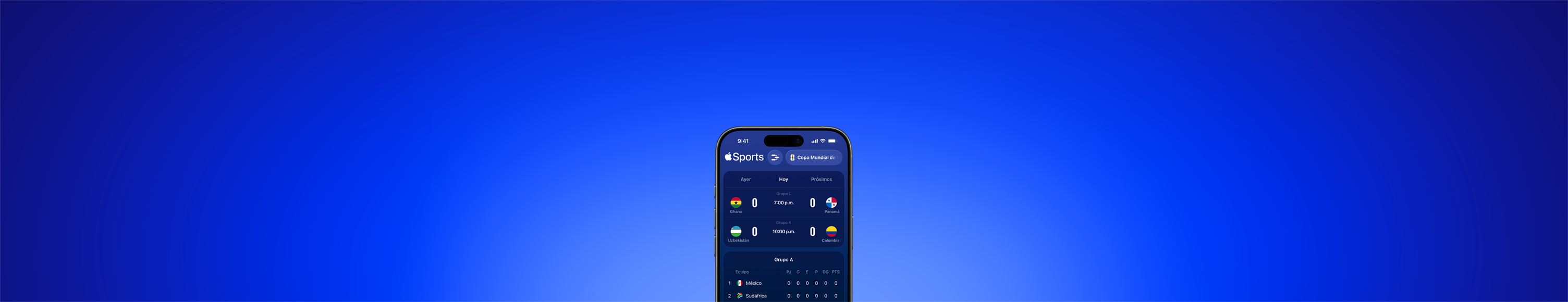 App Apple Sports en un iPhone que muestra los partidos del día de la Copa Mundial de la FIFA 2026, pesta?a Hoy seleccionada