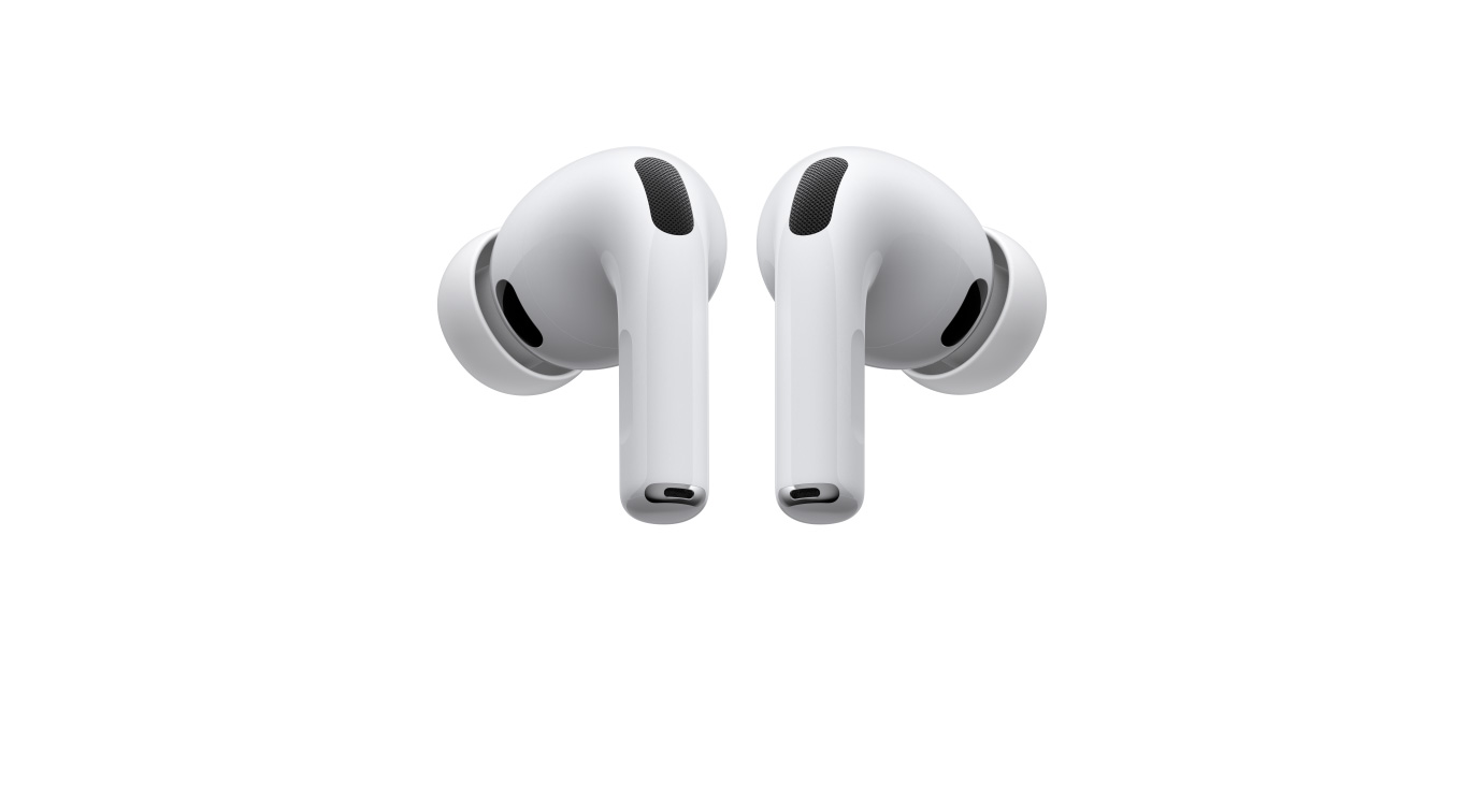 AirPods Pro 3, levé a pravé bezdrátové sluchátko, bílá barva, silikonové ?punty
