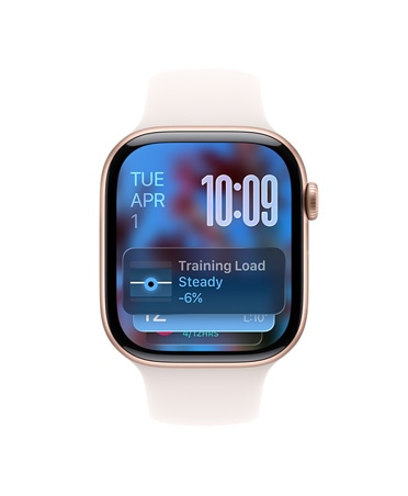 Apple Watch Series 11, r??ově zlatá barva, hliníkové pouzdro, doporu?ení Chytré sady, světle ruměny sportovní ?emínek