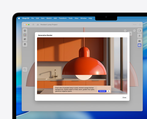 Okno Image Playground s obrázkem stropní lampy a s textovym promptem k rendrování