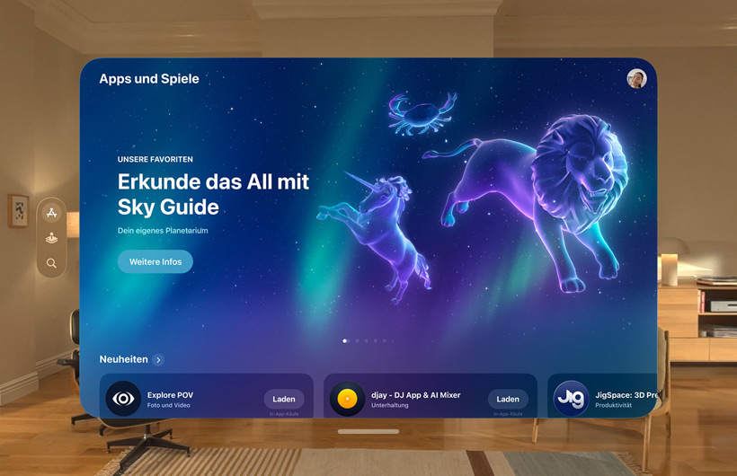 App Store Benutzeroberfl?che in der Apple Vision Pro