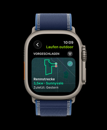 Apple Watch Ultra 3, Farbe Natur, Titangeh?use, Streckentraining, Outdoor-Lauftraining, Armband, Trail Loop, Farbe Blau/Hellblau
