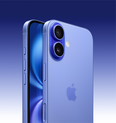 Ultramariinsinise viimistlusega iPhone 16, millel on n?ha osa ekraanist ning külg Action-nupu, helitugevuse nupu ja küljenupuga. Tagaküljest on n?ha arenenud topeltkaamerasüsteem vasakus ülanurgas.
