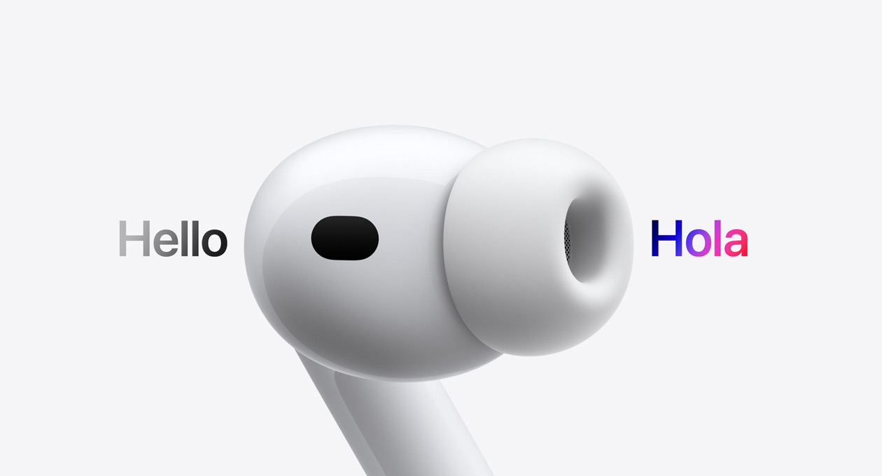 AirPods Pro 3, auricular con almohadilla de silicona, Traducción en Tiempo Real cambia texto en inglés que dice ?hello? a texto en espa?ol que dice ?hola?