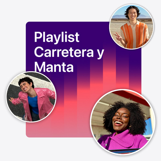 Portada de una playlist colaborativa llamada ?Playlist Carretera y Manta? con fotos de perfil de varias personas