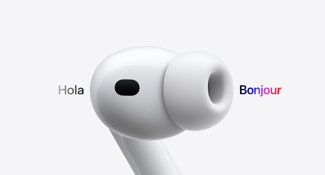 AirPods Pro 3, écouteur avec embout en silicone, Traduction en direct remplace le texte en espagnol ? hola ? par le texte en fran?ais ? bonjour ?