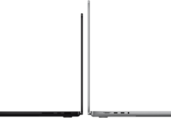MacBook Pro 14 ιντσ?ν και 16 ιντσ?ν πλ?τη με πλ?τη που δε?χνουν τη διαφορ? μεγεθ?ν και δ?νουν ?μφαση στο στεν? του? προφ?λ