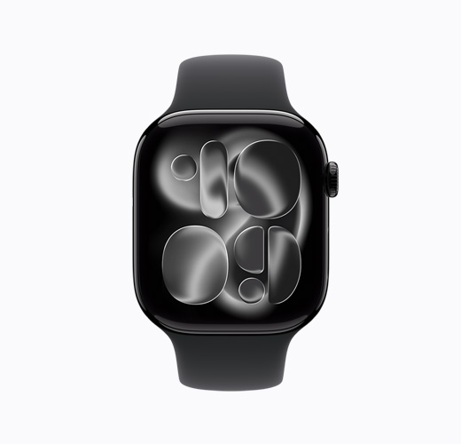 亮黑色鋁金屬錶殼的 Apple Watch Series 11，正面外觀