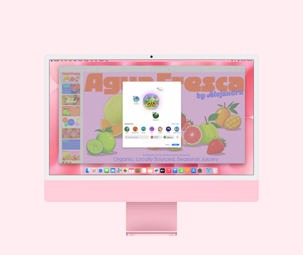 Funkció m?k?dés k?zben: az Image Playground képet generál egy papayáról a Keynote-prezentációhoz