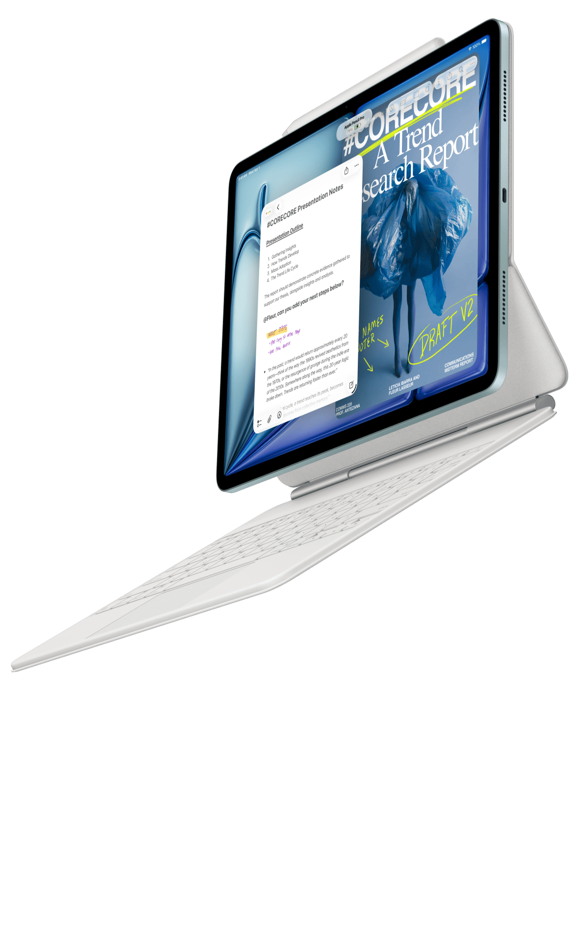 iPad Air egy iPad Airhez készült Magic Keyboardhoz és egy Apple Pencil Próhoz r?gzítve