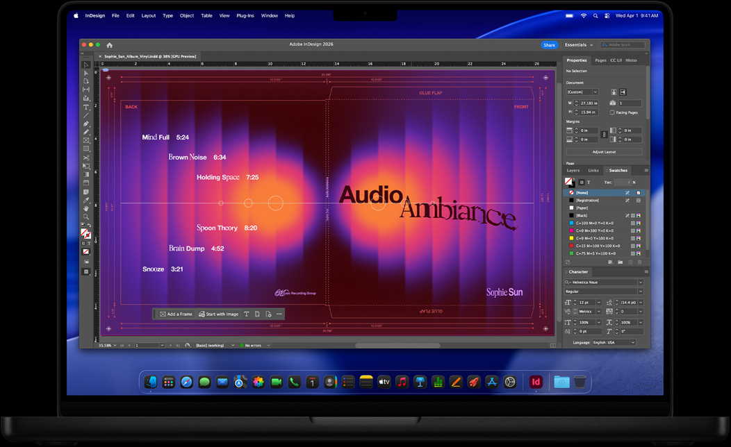 Egy hanglemez borítójának készítése az Adobe InDesignban, egy MacBook?Pro kijelz?jén