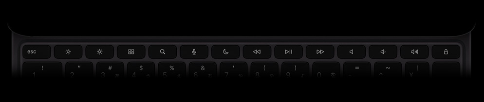 Magic Keyboard、上から見た外観、橫向き、カラーはブラック、14のファンクションキー列