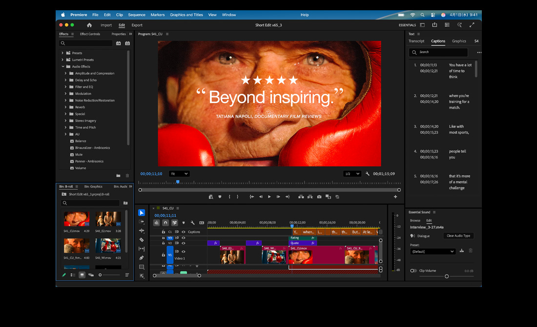 MacBook Proの畫(huà)面にAdobe Premiereで編集中の映畫(huà)を表示している