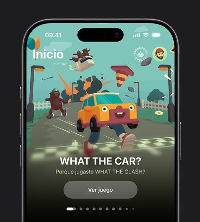 Imagen de una recomendación de juego en la pesta?a Biblioteca de Apple Games en un iPhone 17 Pro