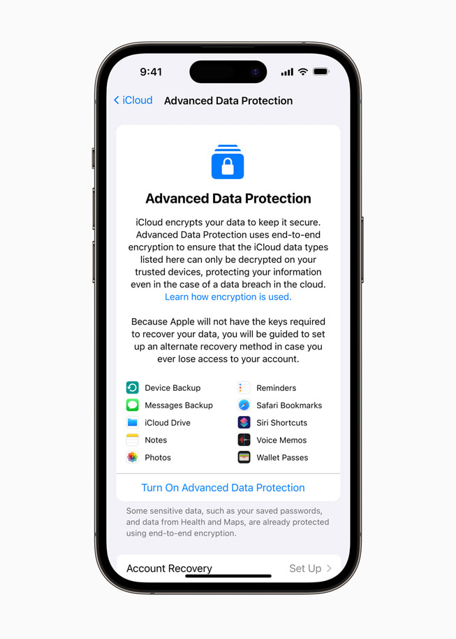La protection avancée des données pour iCloud sur l’iPhone?14?Pro.