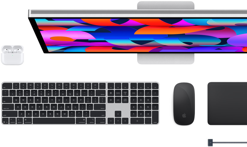 Akcesoria do Maca: AirPods, Studio Display, Magic Keyboard, Magic Mouse, Magic Trackpad, przewód ?aduj?cy MagSafe