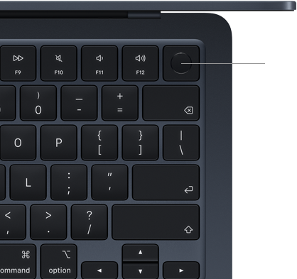 Col?ul din dreapta sus al tastaturii MacBook Air, ar?tand locul unde se afl? butonul Touch ID