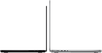 14?palcovy a 16?palcovy MacBook Pro umiestnené zadnou stranou veka k sebe, ?o znázorňuje rozdiel vo ve?kosti a úzky profil