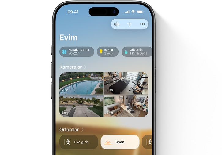 Ev uygulamas?ndaki "Evim" arayüzünü g?steren bir iPhone
