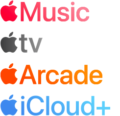 Apple 服務列表：Apple Music、Apple TV、Apple Arcade 與 Apple iCloud Plus