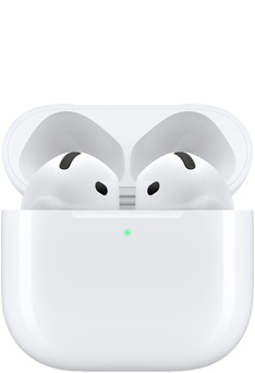 AirPods 4 στο εσωτερικ? τη? θ?κη? φ?ρτιση? με το καπ?κι ανοιχτ?.