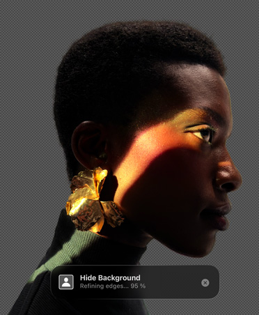 Pixelmator Pro Oberfl?che mit dem Profilbild einer Person, Hintergrund entfernen Tool