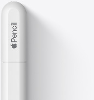 Apple Pencili (USB-C) ülaosa on kujutatud ümara otsa, Apple'i logo ja s?naga ?Pencil“. Otsal kujutatakse joont, mis t?histab kohta, kus kork avaneb, et seda saaks USB-C kaabliga ühendada.
