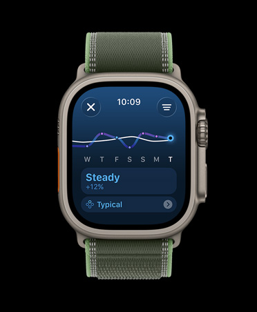 Apple Watch Ultra 3, φυσικ? χρ?μα, κ?σα απ? τιτ?νιο, γρ?φημα φορτ?ου ?σκηση? και ημερολ?γιο, λουρ?κι, Trail Loop, πρ?σινο/ν?ον χρ?μα