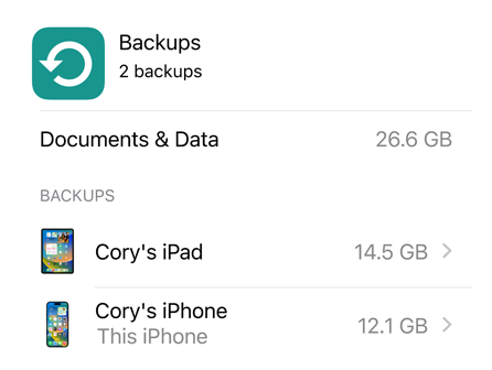 Képerny?fotó, melyen az iCloud biztonsági mentés adathasználata látszik