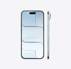 Himmelbl? iPhone Air vist forfra, Dynamic Island ?verst i midten. Vist fra siden, meget tynd profil, sideknap, knappen Kamerabetjening