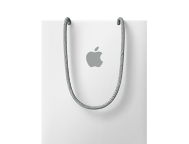 Apple-shoppingpose i hvid med Apple-logo n?r toppen