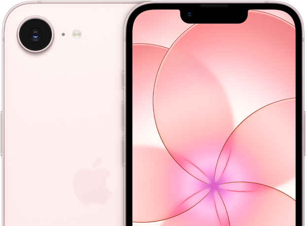 淺粉紅色 iPhone 17e 機(jī)身正面，機(jī)身背面的一部分展示相機(jī)